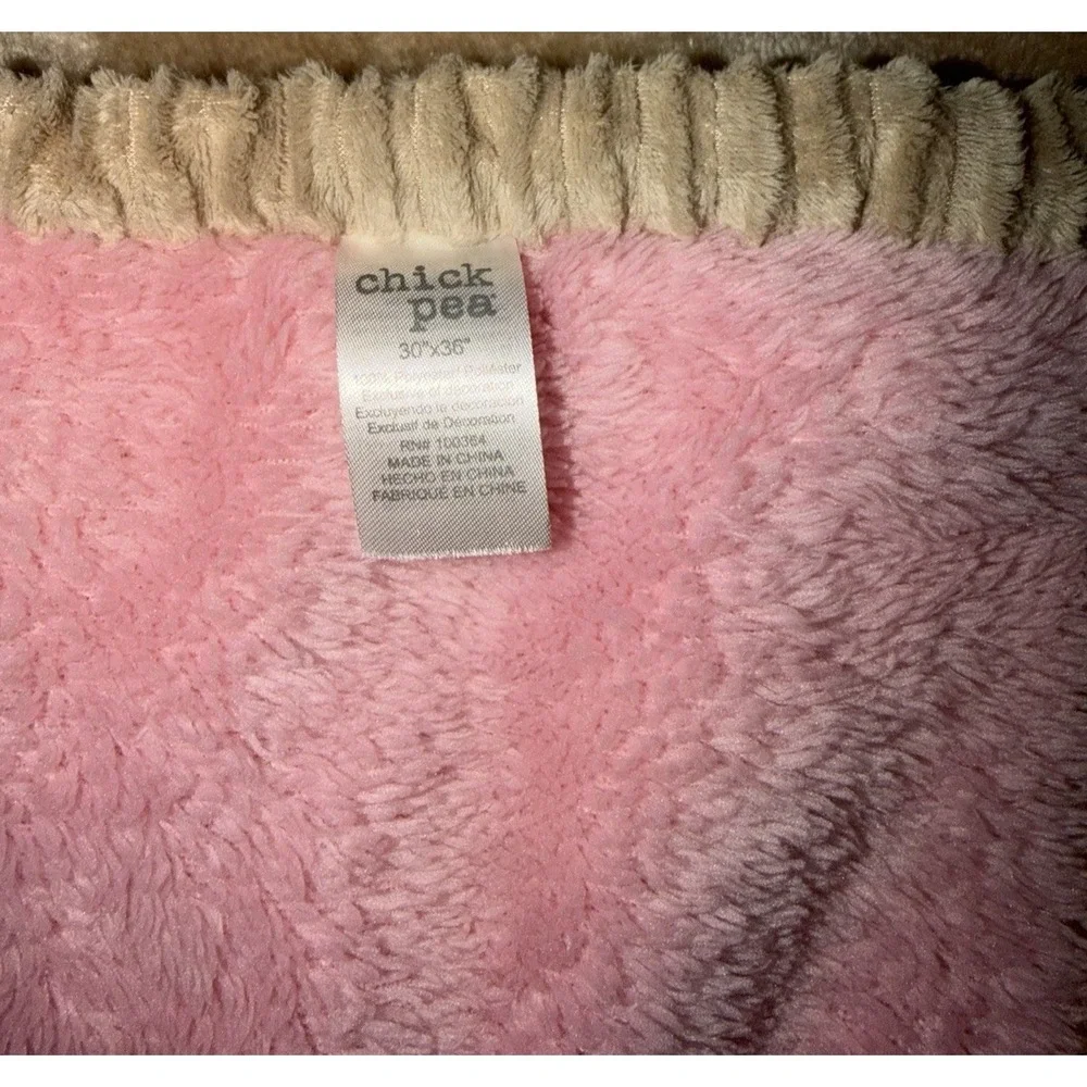 Chic Pea Baby Blanket Brown Pink Plush Soft Ribbed Edge